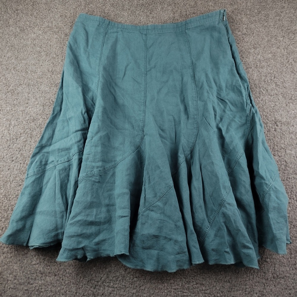 J. Jill Teal Blue 100% Linen Flared Midi Skirt Panelled Womens Size 16W